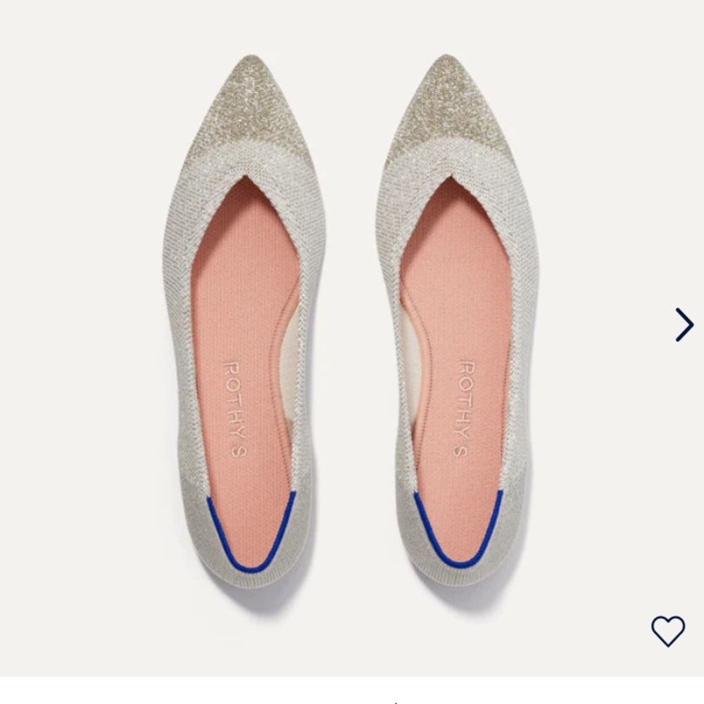 Rothy’s The Point Diamond Metallic gold cream white pointed flats 10.5